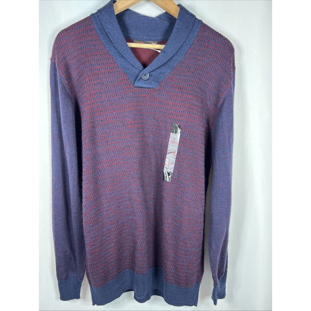 NWOT LINEA UOMO Blue & Red Preppy Wool Blend‎ Sweater Size Medium